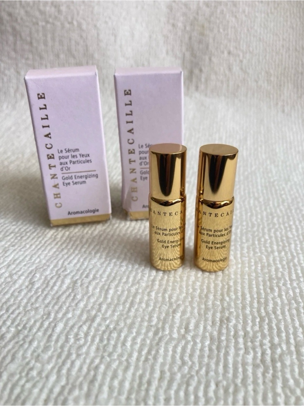 2x Chantecaille GOLD ENERGIZING EYE SERUM Travel Size .10 oz / 3mL NEW Rare